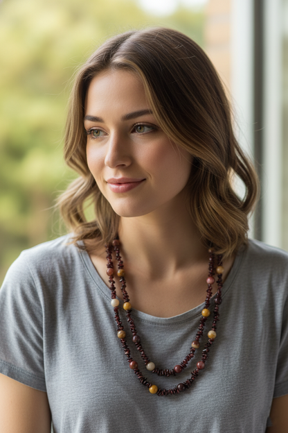 Garnet & Mookaite Necklace – Sterling Silver Boho Pendant