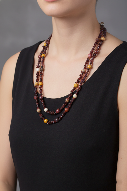 Garnet & Mookaite Necklace – Sterling Silver Boho Pendant