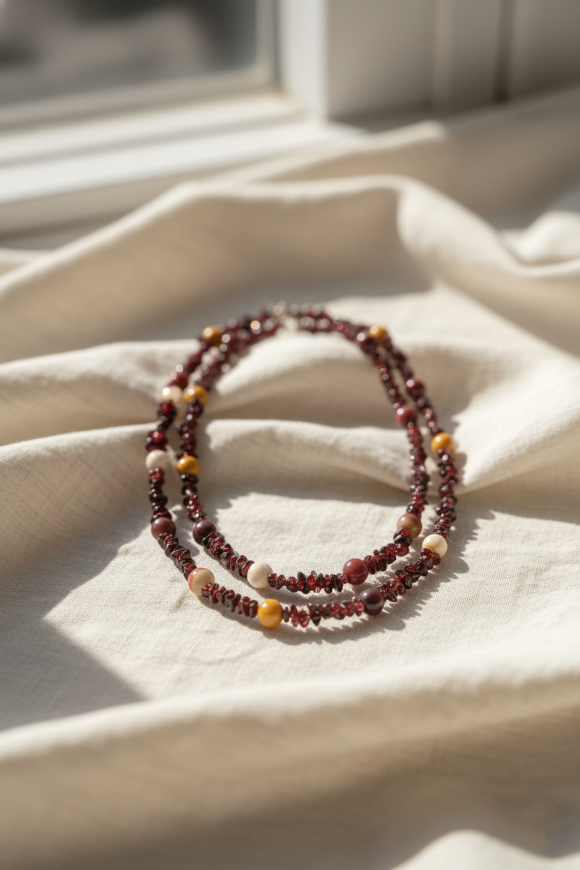 Garnet & Mookaite Necklace – Sterling Silver Boho Pendant