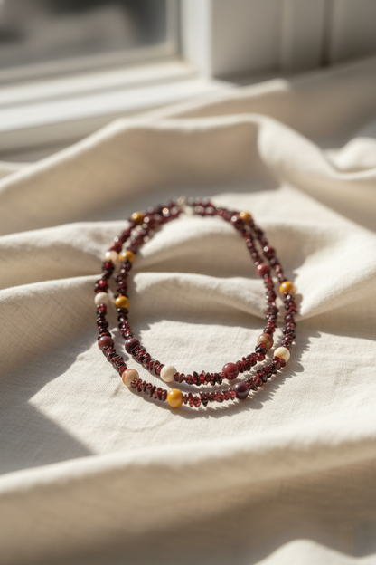 Garnet & Mookaite Necklace – Sterling Silver Boho Pendant