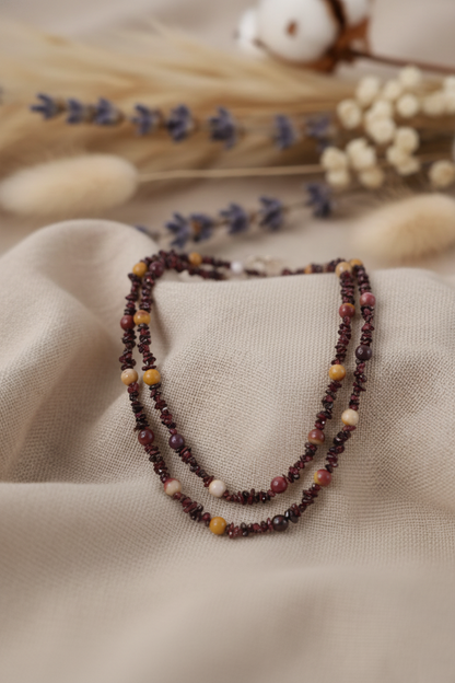 Garnet & Mookaite Necklace – Sterling Silver Boho Pendant