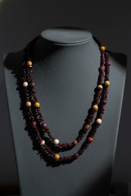 Garnet & Mookaite Necklace – Sterling Silver Boho Pendant