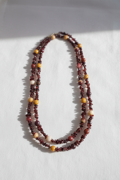Garnet & Mookaite Necklace – Sterling Silver Boho Pendant