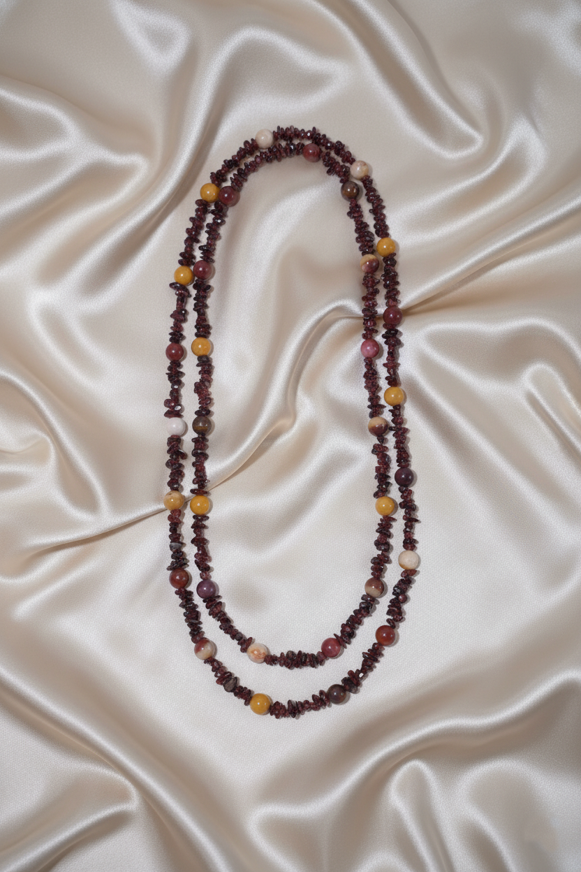 Garnet & Mookaite Necklace – Sterling Silver Boho Pendant