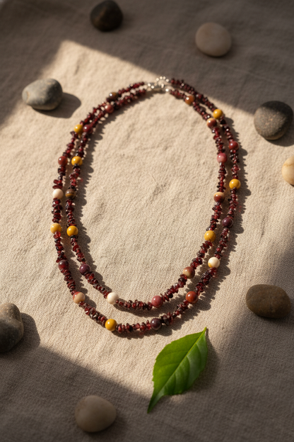 Garnet & Mookaite Necklace – Sterling Silver Boho Pendant