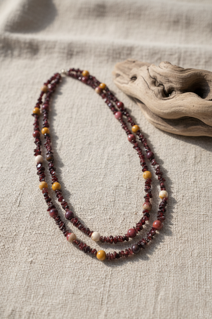 Garnet & Mookaite Necklace – Sterling Silver Boho Pendant