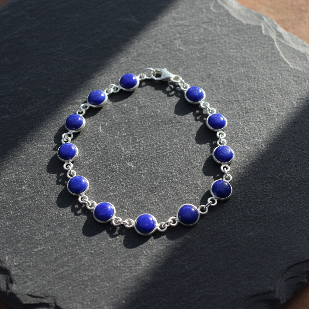 Lapis Lazuli Bracelet,  925 Sterling Silver Round Shape, Gemstone Bracelet