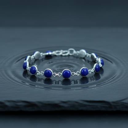 Lapis Lazuli Bracelet,  925 Sterling Silver Round Shape, Gemstone Bracelet
