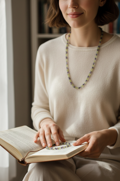 Peridot Iolite Necklace Raw Crystal Chips August Birthstone Green Purple Boho Gift