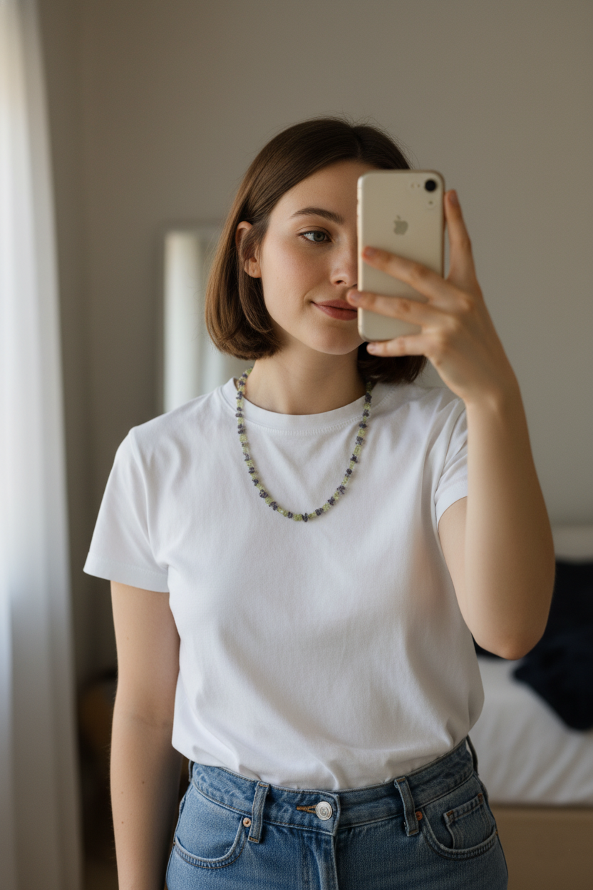 Peridot Iolite Necklace Raw Crystal Chips August Birthstone Green Purple Boho Gift