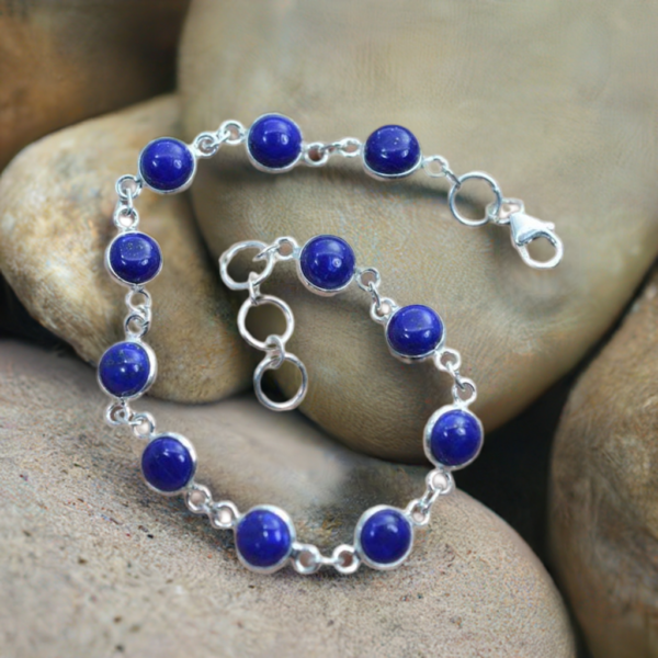 Lapis Lazuli Bracelet,  925 Sterling Silver Round Shape, Gemstone Bracelet, Adjustable Bracelet, Natural Lapis Lazuli, Women Bracelet - Image 3