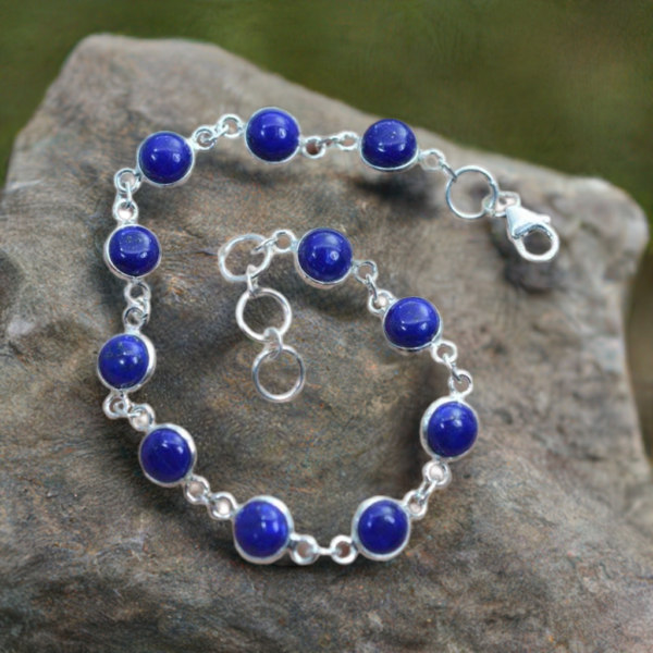 Lapis Lazuli Bracelet,  925 Sterling Silver Round Shape, Gemstone Bracelet, Adjustable Bracelet, Natural Lapis Lazuli, Women Bracelet - Image 2