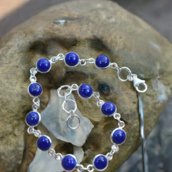 Lapis Lazuli Bracelet,  925 Sterling Silver Round Shape, Gemstone Bracelet, Adjustable Bracelet, Natural Lapis Lazuli, Women Bracelet - Image 4