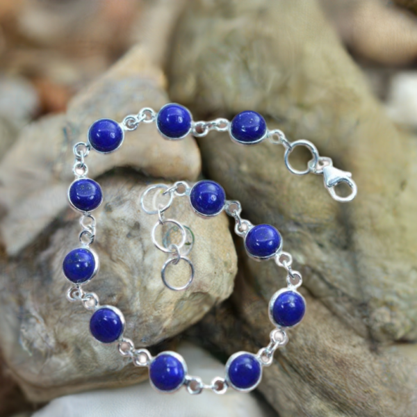 Lapis Lazuli Bracelet,  925 Sterling Silver Round Shape, Gemstone Bracelet, Adjustable Bracelet, Natural Lapis Lazuli, Women Bracelet - Image 5