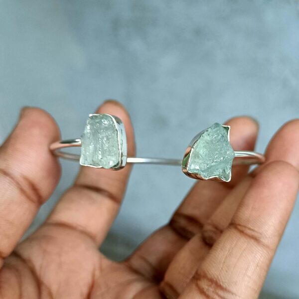 Aquamarine Bangle, Handmade Bangle, 925 Silver Bangle, Natural Aquamarine, Gemstone Bangle, Dainty Bangle, Bohemian Bangle, Gift Her