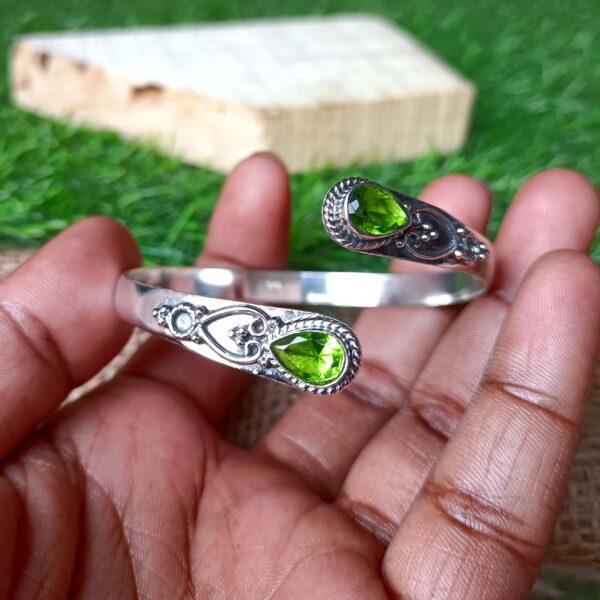 Peridot Bangle - Gemstone Bangle, Pretty Bangle, 925 Sterling Silver Bangle, Woman Bangle, Handmade Peridot Bracelet, Adjustable Bangle