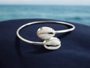 Sterling Silver Cowrie Shell Bangle | Boho Beach Jewelry | Handmade Nautical Bracelet | Gift for Her, Mother’s Day Jewelry
