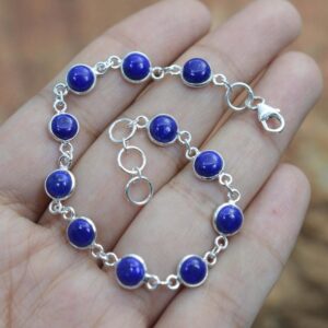 Lapis Lazuli Bracelet,  925 Sterling Silver Round Shape, Gemstone Bracelet, Adjustable Bracelet, Natural Lapis Lazuli, Women Bracelet
