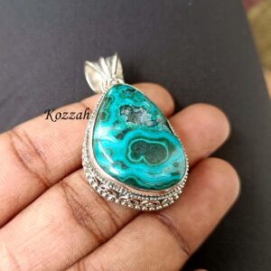 Azurite Malachite Pendant, Gemstone Pendant, Starling Silver Pendant, Handmade Pendant, Dainty Pendant, Malachite Jewelry, Women Pendant