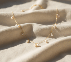 Pink Rice Pearl Necklace, Golden Pearl Necklace