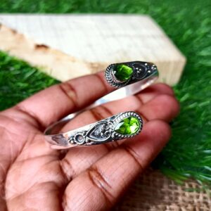 Peridot Bangle - Gemstone Bangle, Pretty Bangle, 925 Sterling Silver Bangle, Woman Bangle, Handmade Peridot Bracelet, Adjustable Bangle