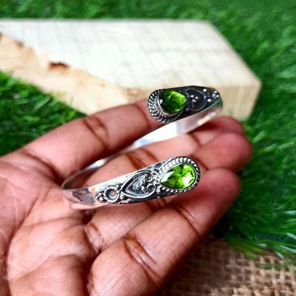 Peridot Bangle - Gemstone Bangle, Pretty Bangle, 925 Sterling Silver Bangle, Woman Bangle, Handmade Peridot Bracelet, Adjustable Bangle