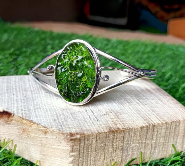Moldavite Bangle, Handmade Bangle, Women Bangle, Gemstone Bangle, Moldavite Jewelry, 925 Silver Bangle, Dainty Bangle, Cuff Bangle