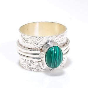 Peridot, Malachite Ring, Gemstone Ring, Spinner Ring, Fidget Ring, 925 Silver Ring, Handmade Ring, Women Ring, Anxiety Ring, Thumb Ring
