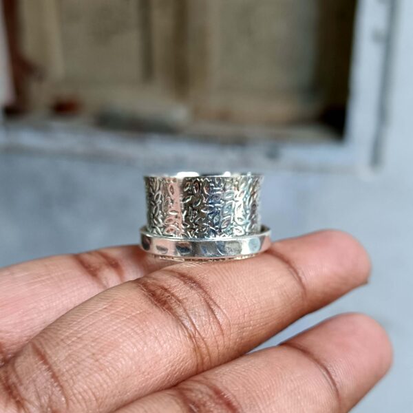 Spinner Ring, Handmade Ring, Anxiety Ring, 925 Silver Ring, Flower Spinner Ring, Fidget Ring, Thumb Ring, Hammered Ring, Gift For Her