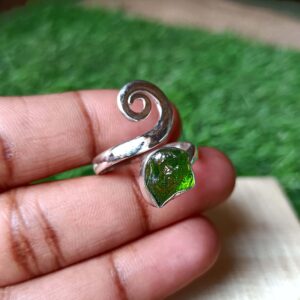 Moldavite Rough Ring Natural Gemstone Ring  925 Sterling Silver Handmade Designer Jewelry