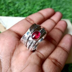 Garnet Ring, Spinner Ring, Thumb Ring, Garnet Jewelry, 925 Sterling Silver Ring, Band Ring, Worry Ring, Fidget Ring, Natural Garnet, Gift