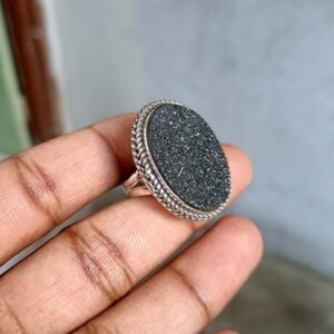 Black Druzy Ring, Gemstone Ring, Statement Ring, Women Ring, 925 Silver Ring, Black Druzy Jewelry, Handmade Ring, Natural Black Druzy