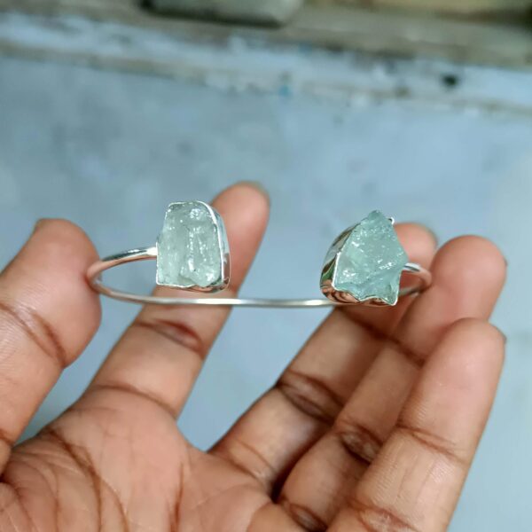 Aquamarine Bangle, Handmade Bangle, 925 Silver Bangle, Natural Aquamarine, Gemstone Bangle, Dainty Bangle, Bohemian Bangle, Gift Her