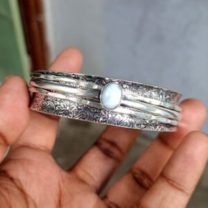 Larimar Bangle, Spinner Bangle, 925 Silver Bangle, Gemstone Bangle, Natural Larimar, Handmade Bangle, Fidget Bangle, Bohemian Bangle