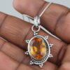 Dainty Citrine Sterling Silver Pendant, Large Citrine Statement Silver Pendant, Vintage Style Citrine Handmade Pendant, Gift for her - Image 7