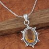 Dainty Citrine Sterling Silver Pendant, Large Citrine Statement Silver Pendant, Vintage Style Citrine Handmade Pendant, Gift for her - Image 6