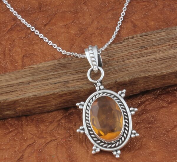 Dainty Citrine Sterling Silver Pendant, Large Citrine Statement Silver Pendant, Vintage Style Citrine Handmade Pendant, Gift for her - Image 6