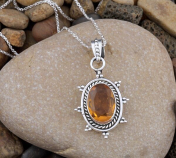Dainty Citrine Sterling Silver Pendant, Large Citrine Statement Silver Pendant, Vintage Style Citrine Handmade Pendant, Gift for her - Image 5