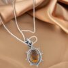 Dainty Citrine Sterling Silver Pendant, Large Citrine Statement Silver Pendant, Vintage Style Citrine Handmade Pendant, Gift for her - Image 4