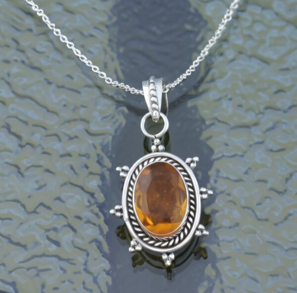 Dainty Citrine Sterling Silver Pendant, Large Citrine Statement Silver Pendant, Vintage Style Citrine Handmade Pendant, Gift for her - Image 3