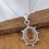 Dainty Citrine Sterling Silver Pendant, Large Citrine Statement Silver Pendant, Vintage Style Citrine Handmade Pendant, Gift for her - Image 2