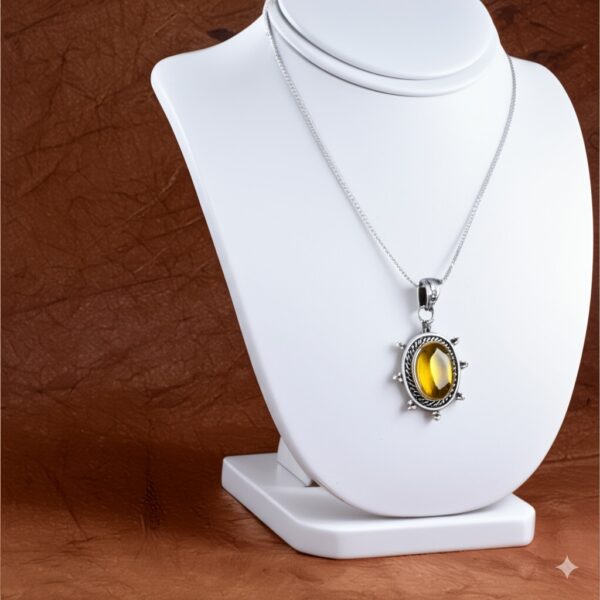 Dainty Citrine Sterling Silver Pendant, Large Citrine Statement Silver Pendant, Vintage Style Citrine Handmade Pendant, Gift for her - Image 11