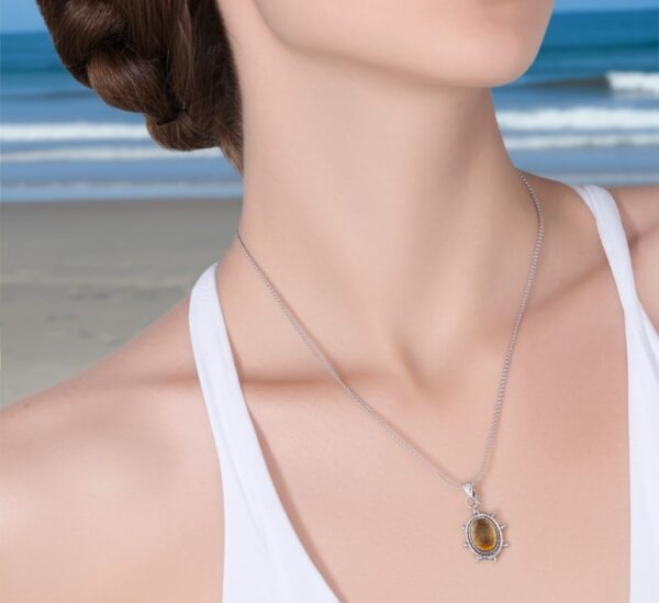 Dainty Citrine Sterling Silver Pendant, Large Citrine Statement Silver Pendant, Vintage Style Citrine Handmade Pendant, Gift for her - Image 9