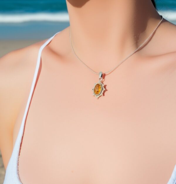 Dainty Citrine Sterling Silver Pendant, Large Citrine Statement Silver Pendant, Vintage Style Citrine Handmade Pendant, Gift for her - Image 8
