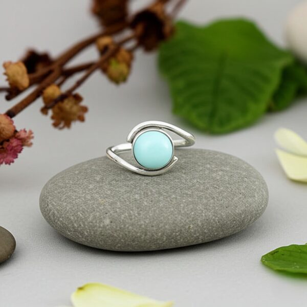 Larimar Ring, Dainty Ring, 925 Silver Ring, Natural Larimar, Statement Ring, Larimar Jewelry, Gemstone Ring, Women Ring, Bohemian Ring - Image 4