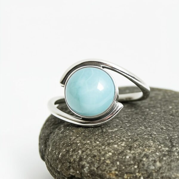 Larimar Ring, Dainty Ring, 925 Silver Ring, Natural Larimar, Statement Ring, Larimar Jewelry, Gemstone Ring, Women Ring, Bohemian Ring - Image 3