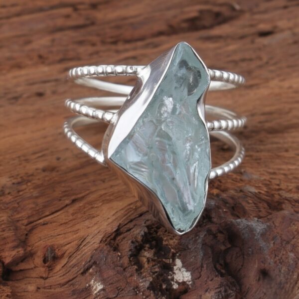 Raw Aquamarine Silver Ring, Uncut Ring, Boho Ring, Crystal Ring, Unique Ring, Rustic Ring, Raw Gemstone Silver Ring, Textured Ring, Gift her - Image 11
