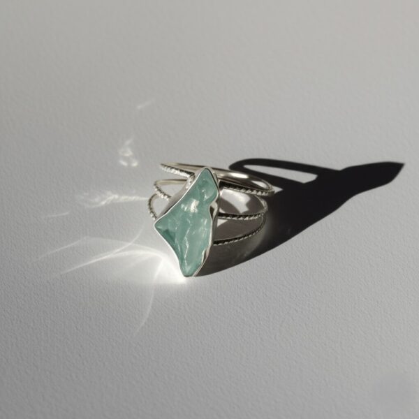 Raw Aquamarine Silver Ring, Uncut Ring, Boho Ring, Crystal Ring, Unique Ring, Rustic Ring, Raw Gemstone Silver Ring, Textured Ring, Gift her - Image 10