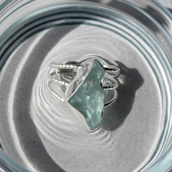 Raw Aquamarine Silver Ring, Uncut Ring, Boho Ring, Crystal Ring, Unique Ring, Rustic Ring, Raw Gemstone Silver Ring, Textured Ring, Gift her - Image 8