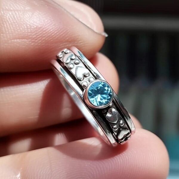 Blue Topaz Ring, Spinner Band Ring, 925 Starling Silver Ring, Worry Ring, Gemstone Ring, Natural Blue Topaz, Handmade Ring, Dainty Ring - Image 8